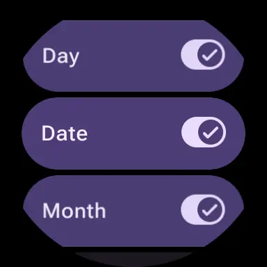 Watch switches for including the day, date and month in announcements